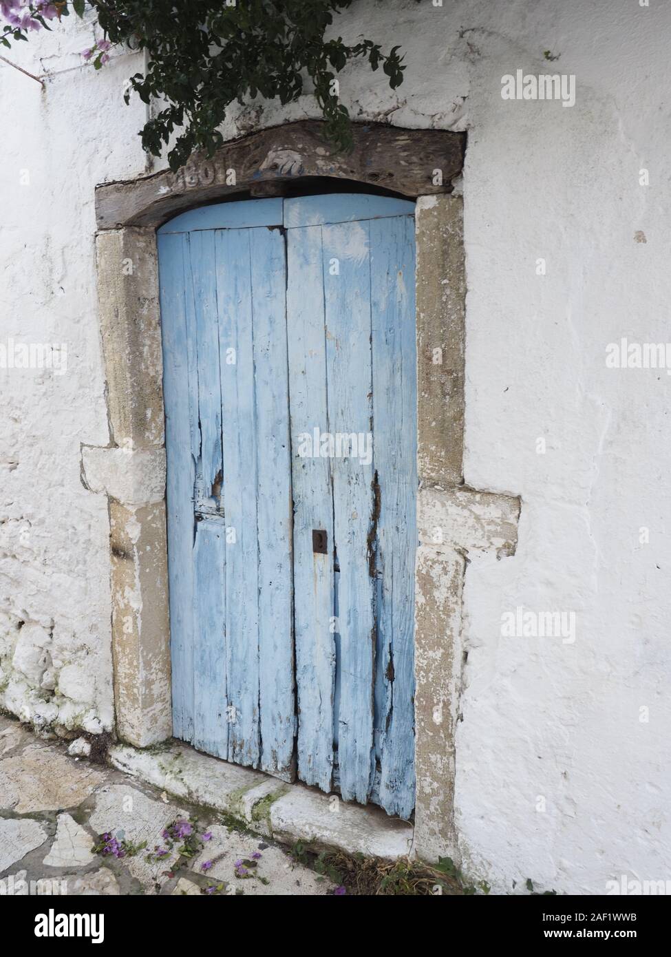 Old Blue Wooden Greek Door Stock Photo - Alamy