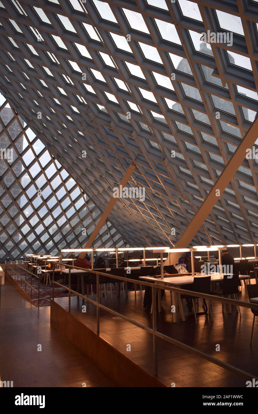 Interior of Seattle's Central Public Library by OMA / REX Architects. Stock Photo