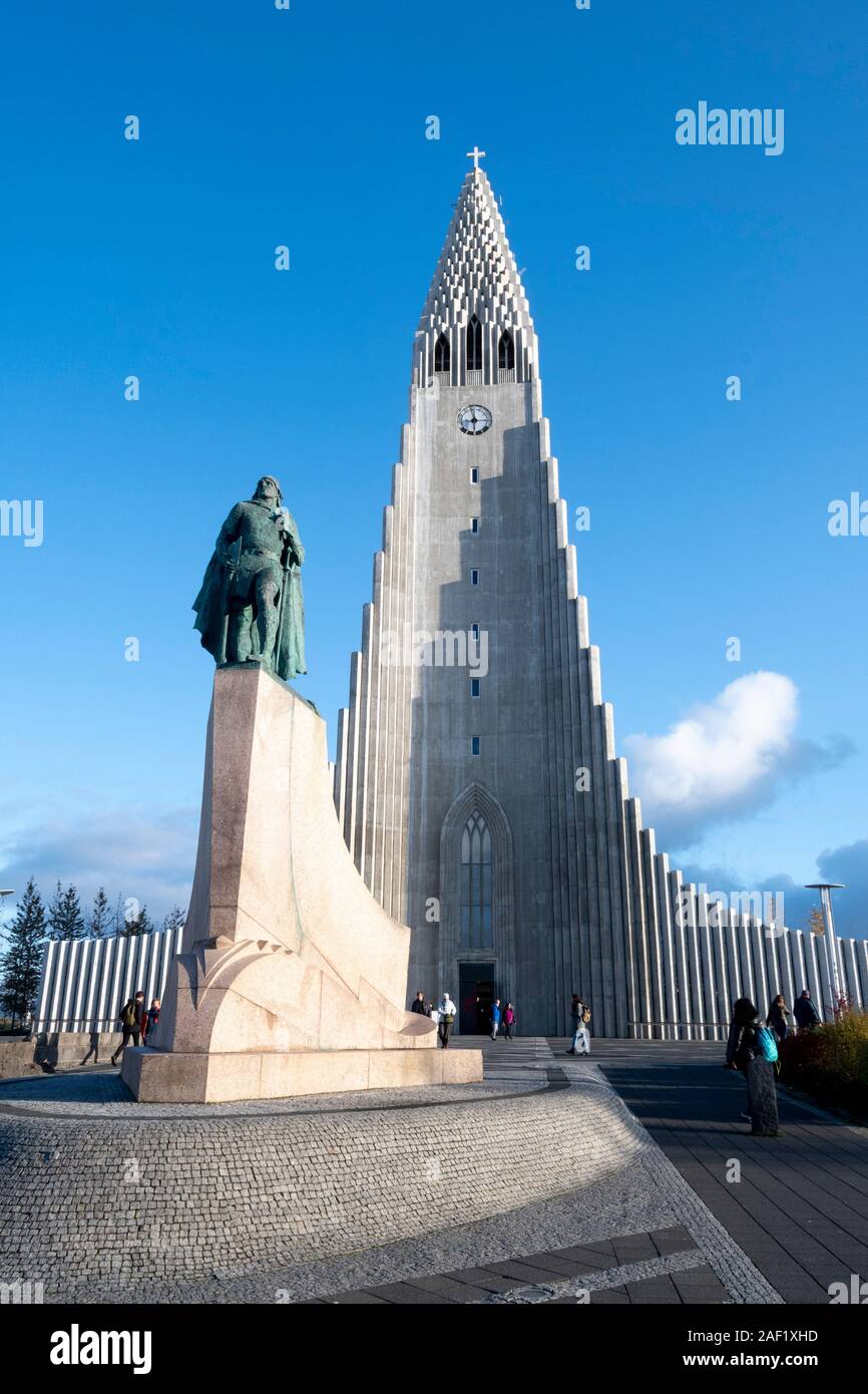 Hallgrimskirkja Cathedral And Statue Of Norse Explorer Leif Eiriksson