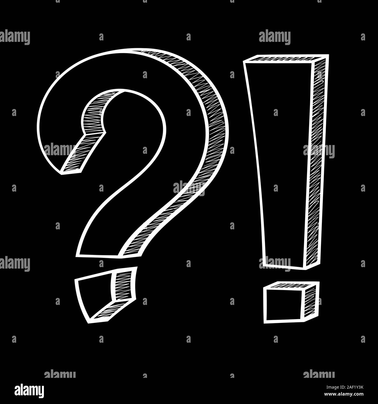 Punctuation symbols. Question mark and exclamation mark. Hand drawn sketch on black background Stock Vector