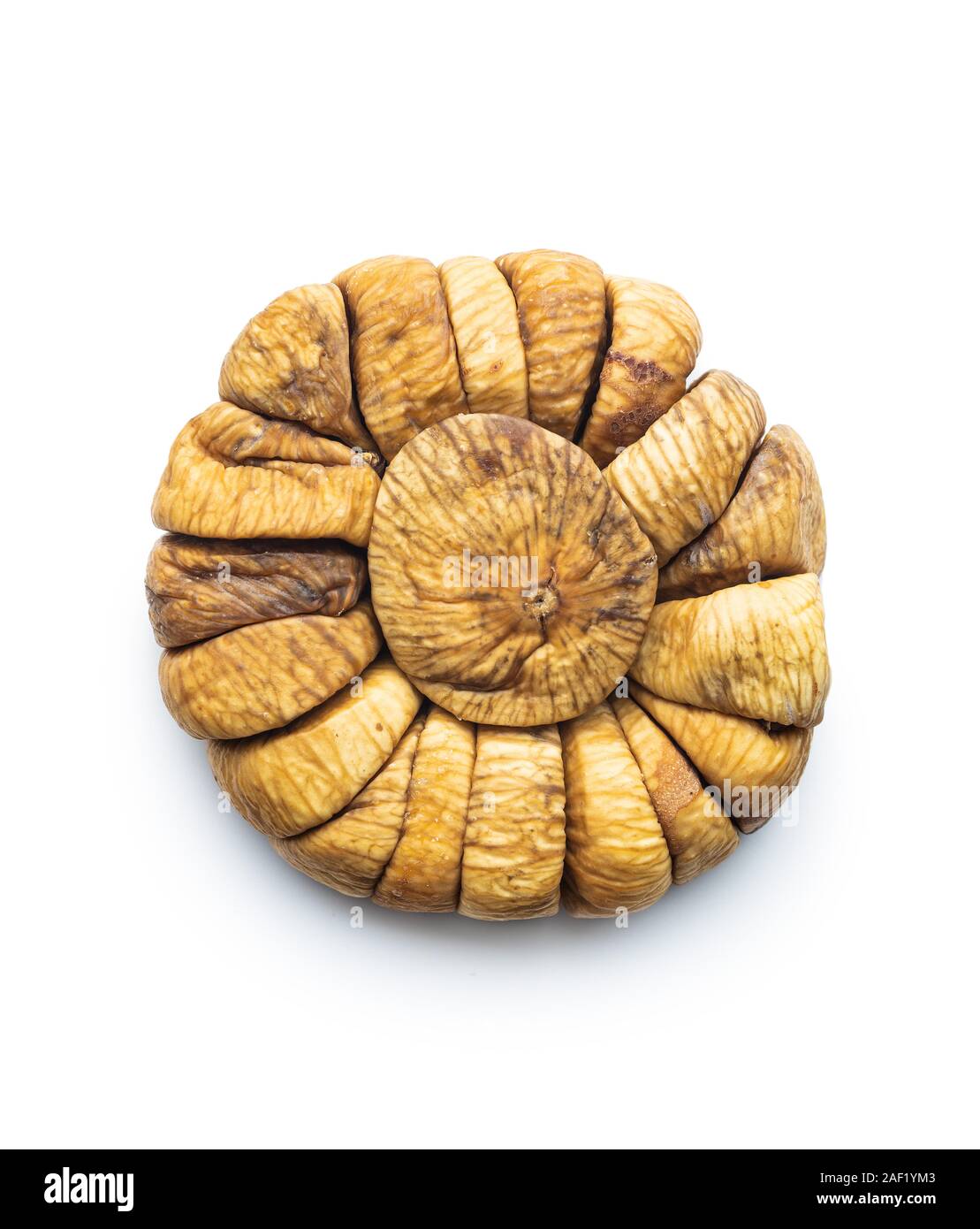 Sweet dried figs isolated on white background. Stock Photo