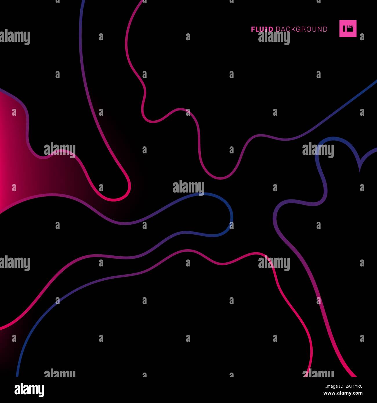 Abstract fluid shapes blue and pink gradient color on black background ...