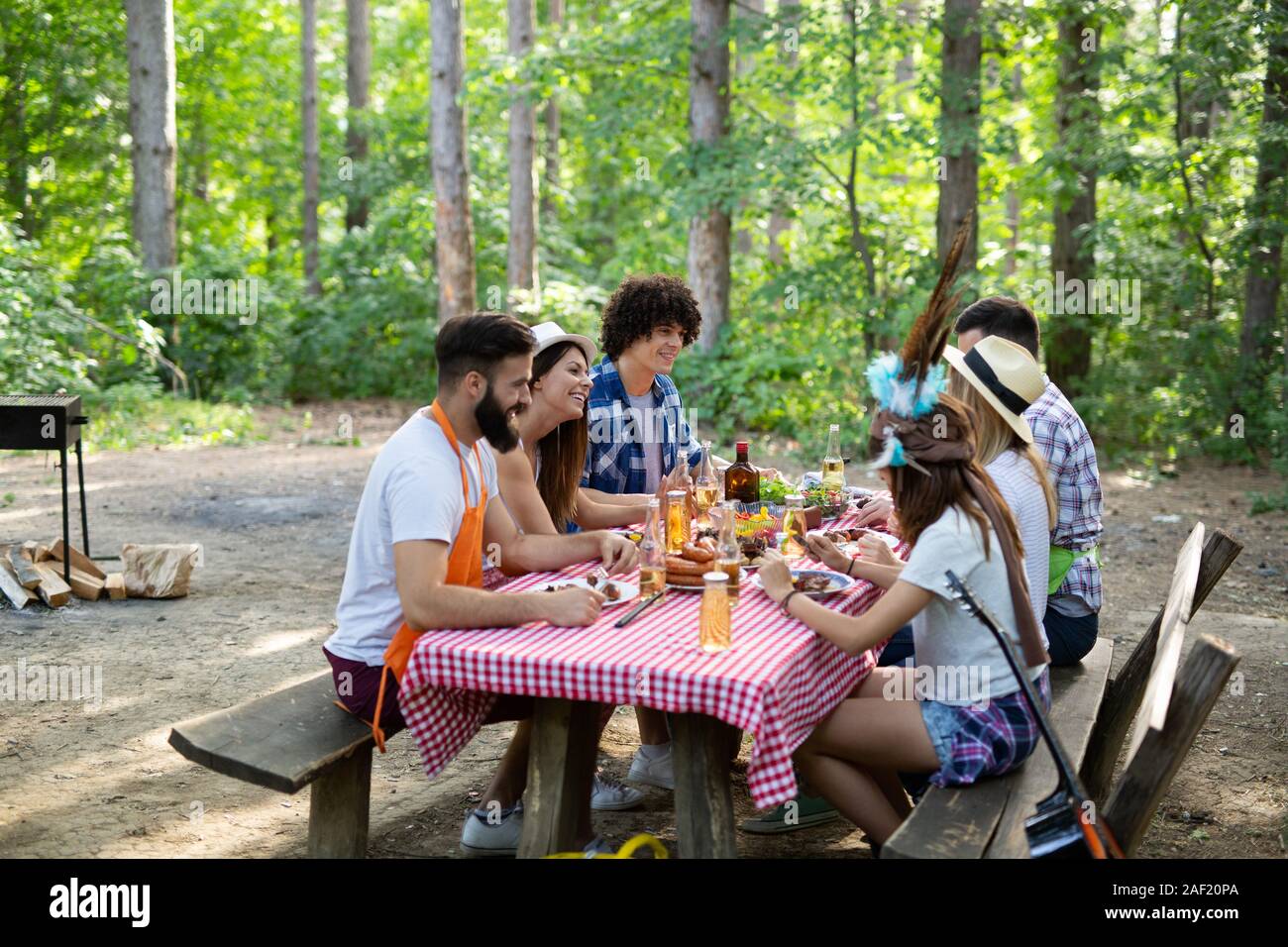 Small group of friends having fun at barbecue party Stock Photo Alamy