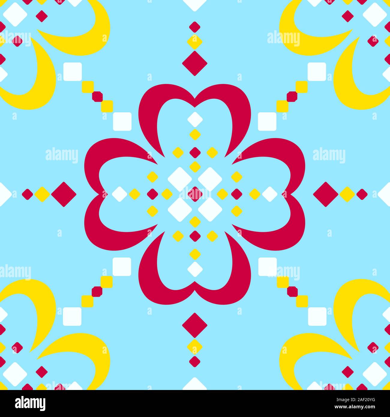 Jumbo large scale Fair Isle style blue red yellow white vector seamless abstract floral pattern Stock Vector