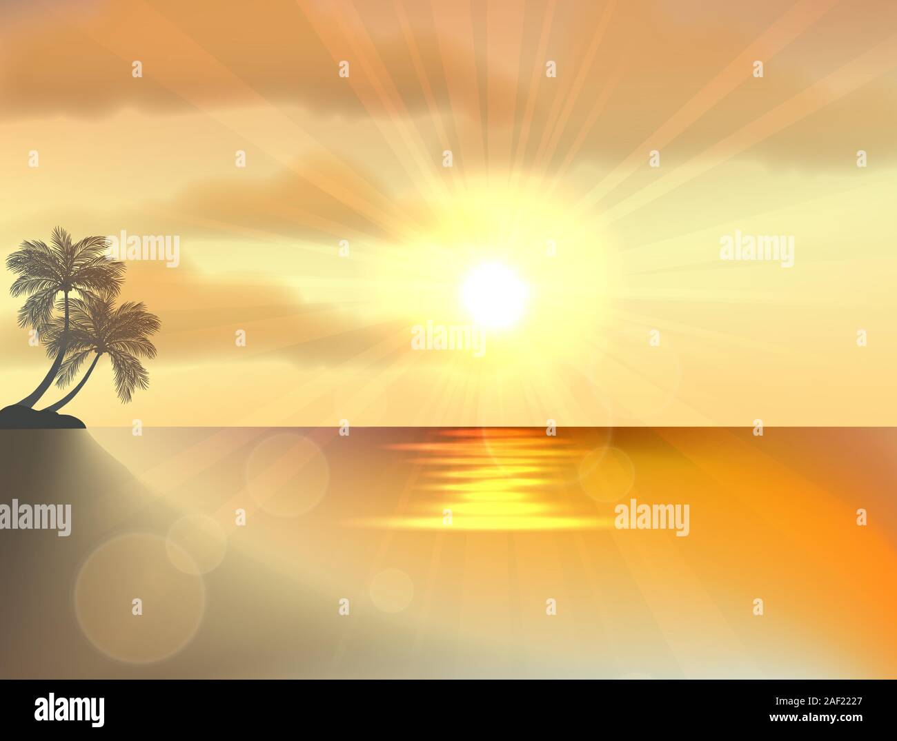 Sunset ocean summer beach with tropical palm tree Stock Vector Image ...