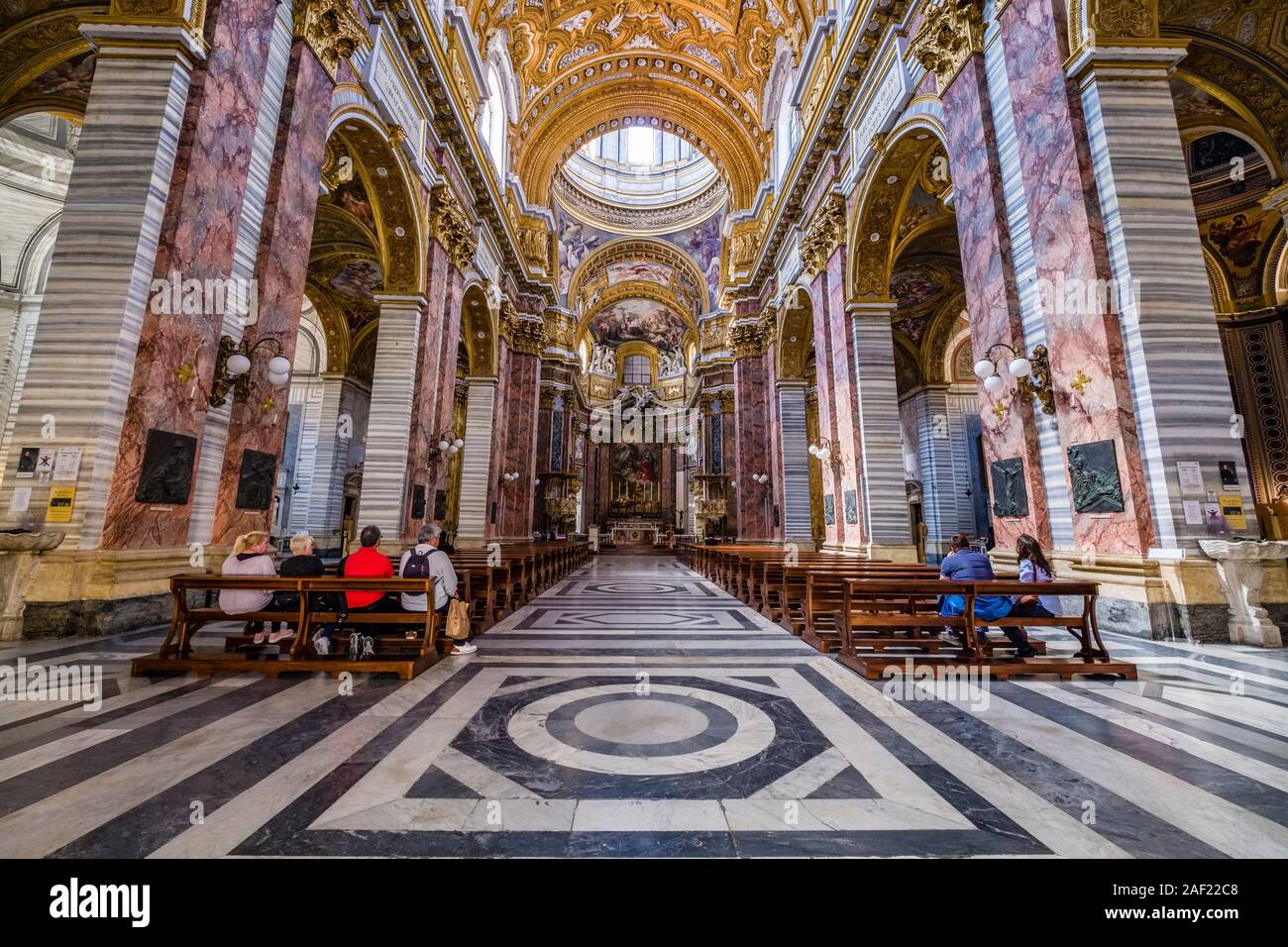Inside the main hall of the church Sant'Ambrogio e Carlo al Corso Stock Photo