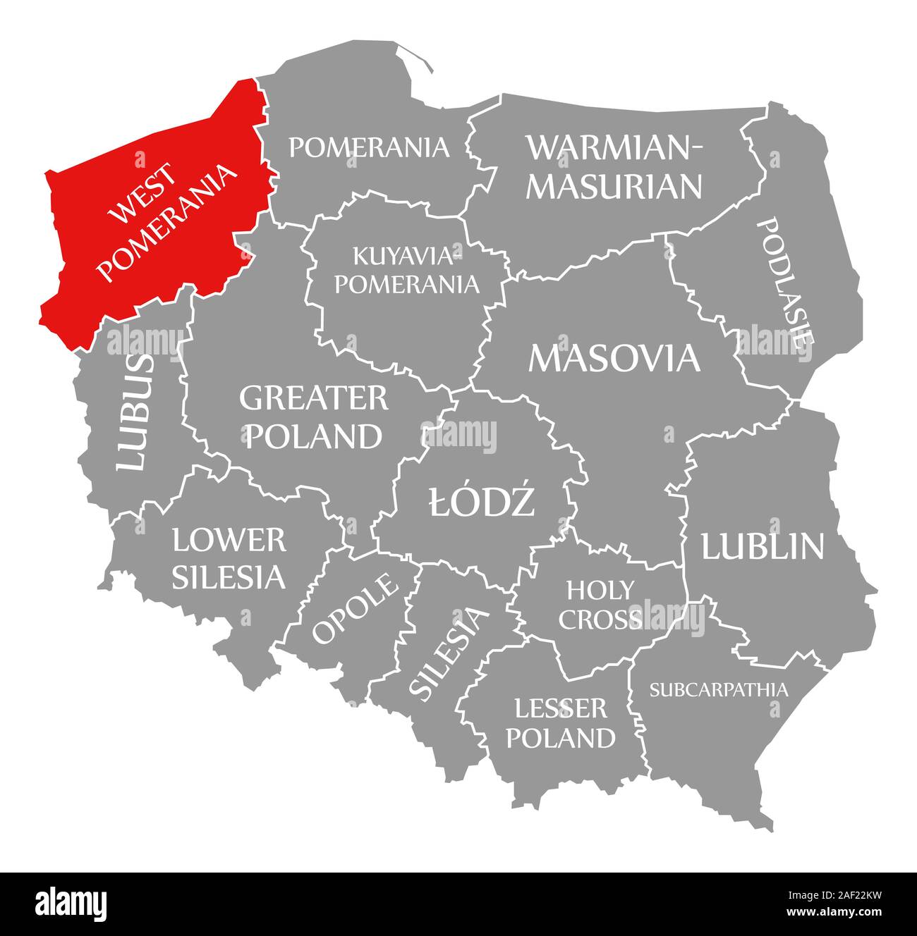 West Pomerania red highlighted in map of Poland Stock Photo - Alamy