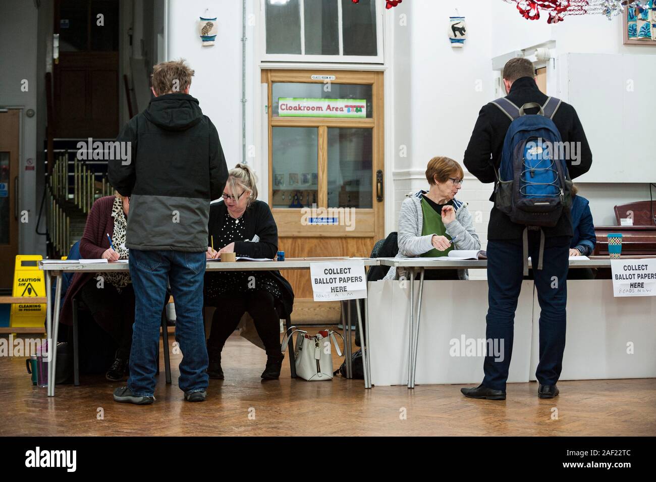 Wirral, UK. 12th December 2019. An early, busy start to voting, as polling stations open across the UK in the general election, the first to be held in December since 1923. Credit: Paul Warburton/Alamy Live News Stock Photo