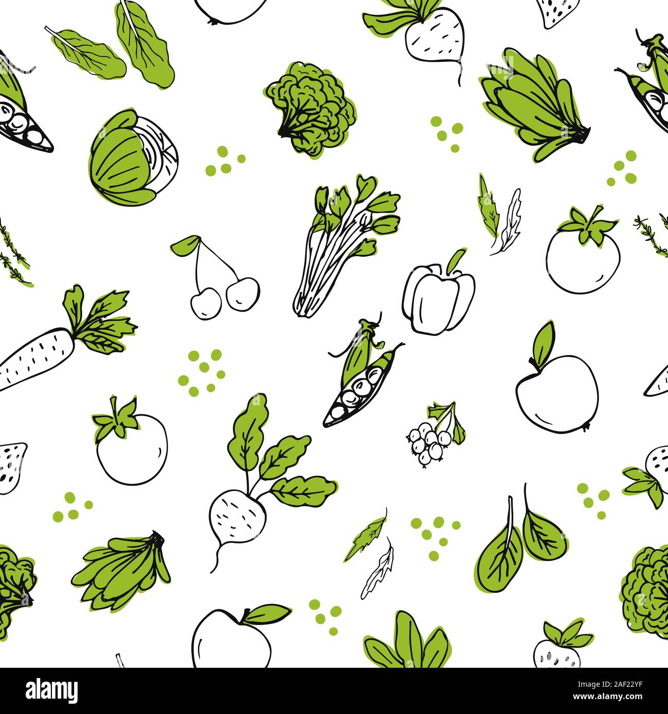 Seasmless pattern with hand drawn vegetables Stock Vector
