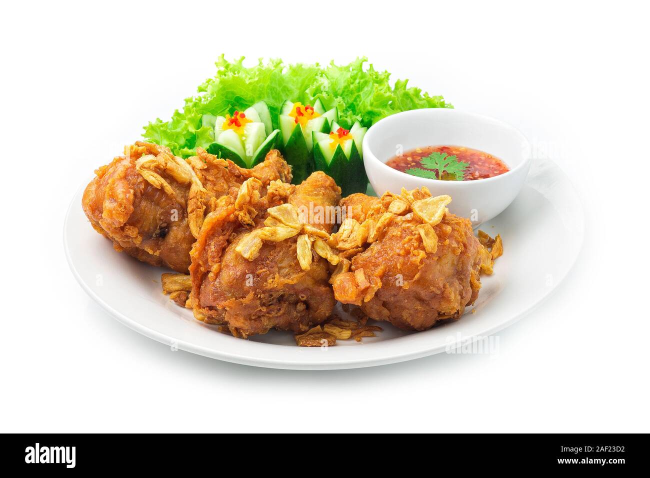 Fried Chicken Drumsticks Crispy Skin Topped with Crispy Garlic Asian