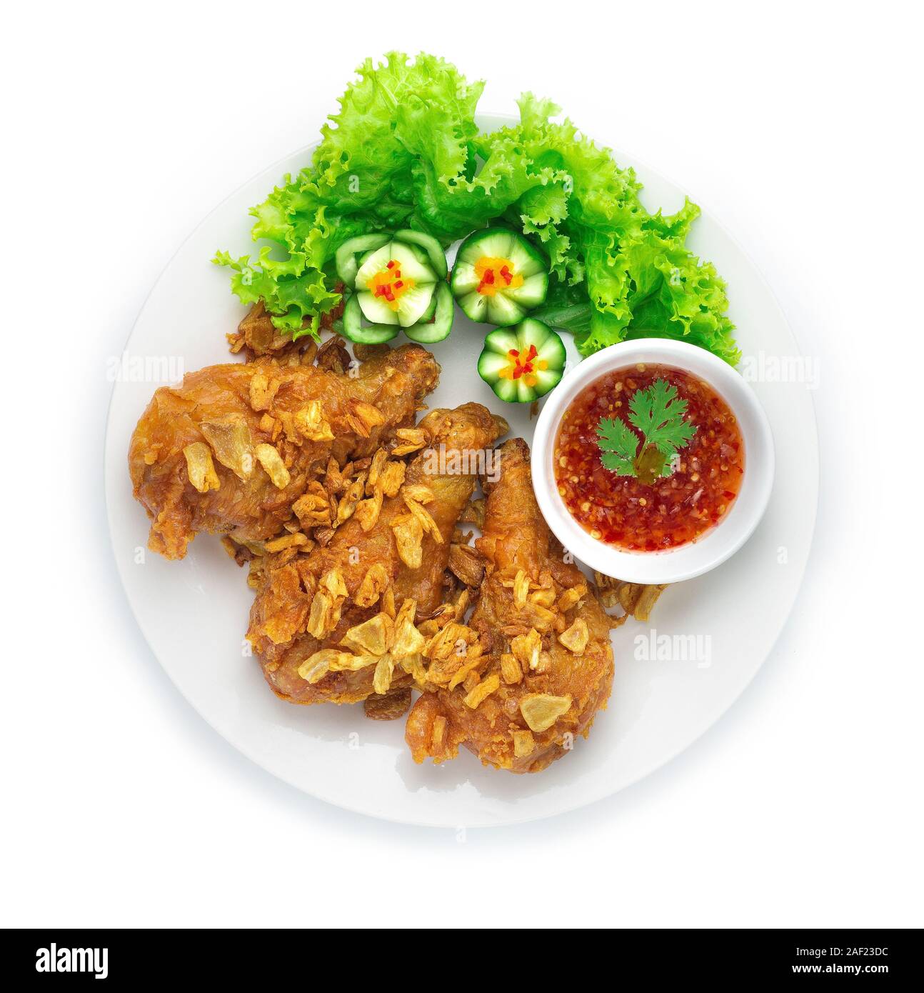 Fried Chicken Drumsticks Crispy Skin Topped with Crispy Garlic Asian