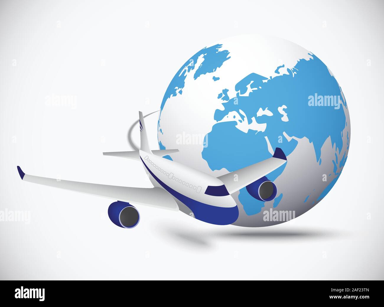 Airliner with globe in the white background Stock Vector