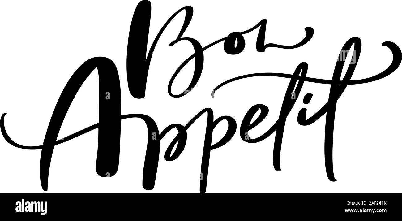 Bon Appetit Vector hand drawn text calligraphic letters. For social media, mobile apps. Blogging sign, design template, modern trend design Stock Vector