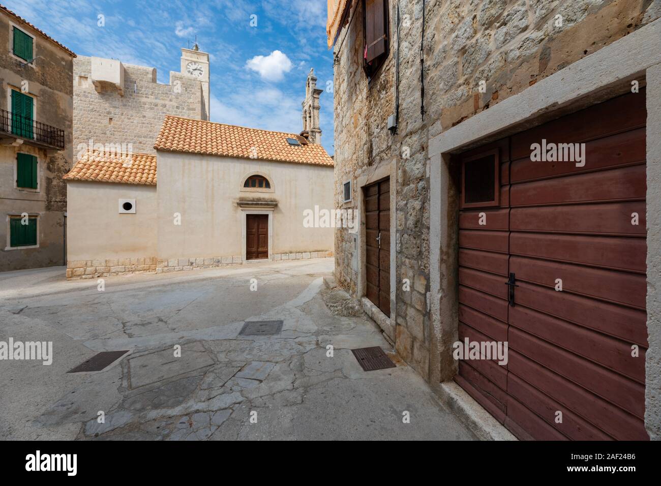 The Church of Our lady of Seven Sorrows in town Komiza on island Vis, Dalmatia, Croatia Stock Photo