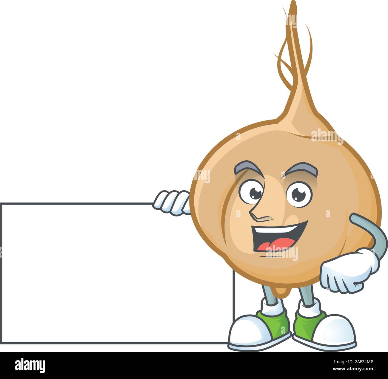 Jicama cute cartoon character with a board Stock Vector