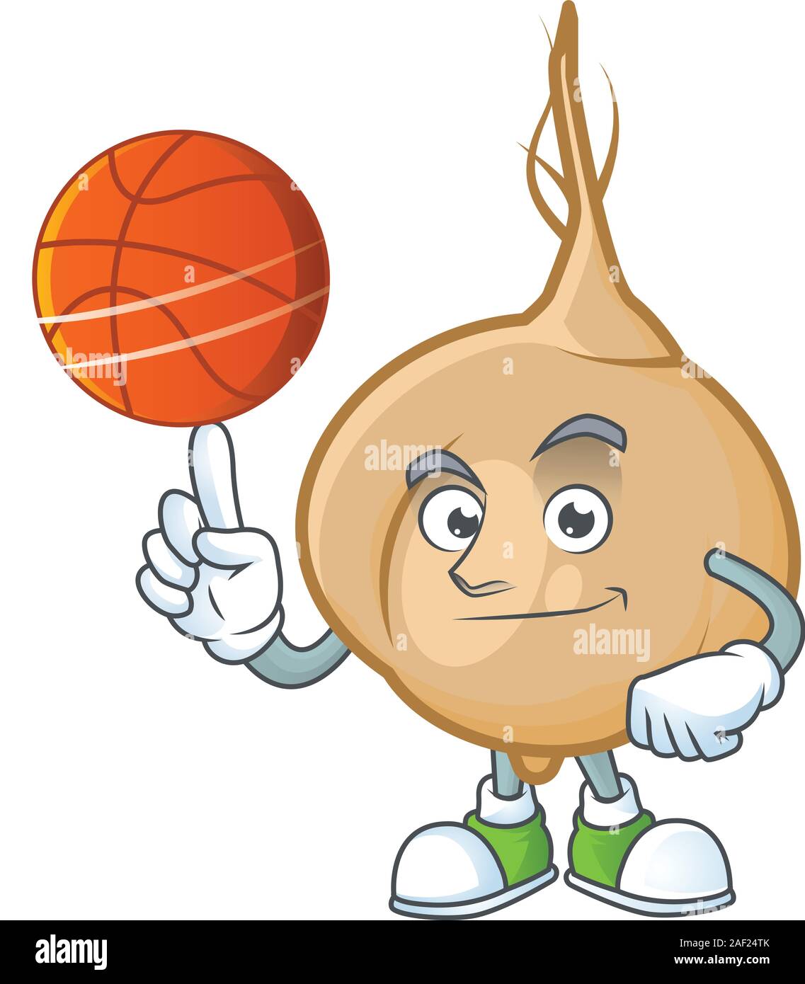 Mascot of jicama cartoon character style with basketball Stock Vector