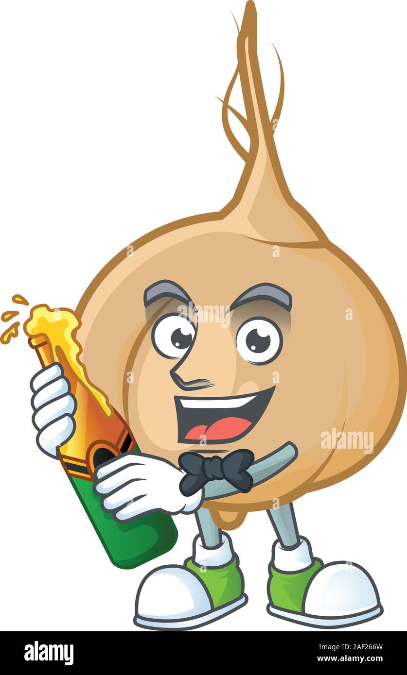 Cool jicama with beer mascot cartoon style Stock Vector
