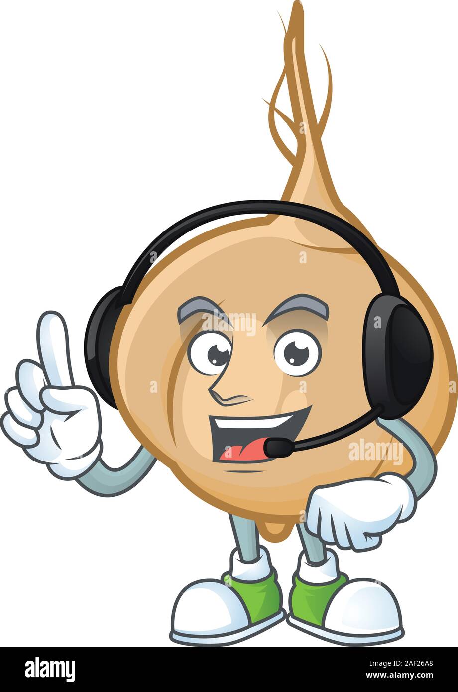 Jicama cute cartoon character design with headphone Stock Vector
