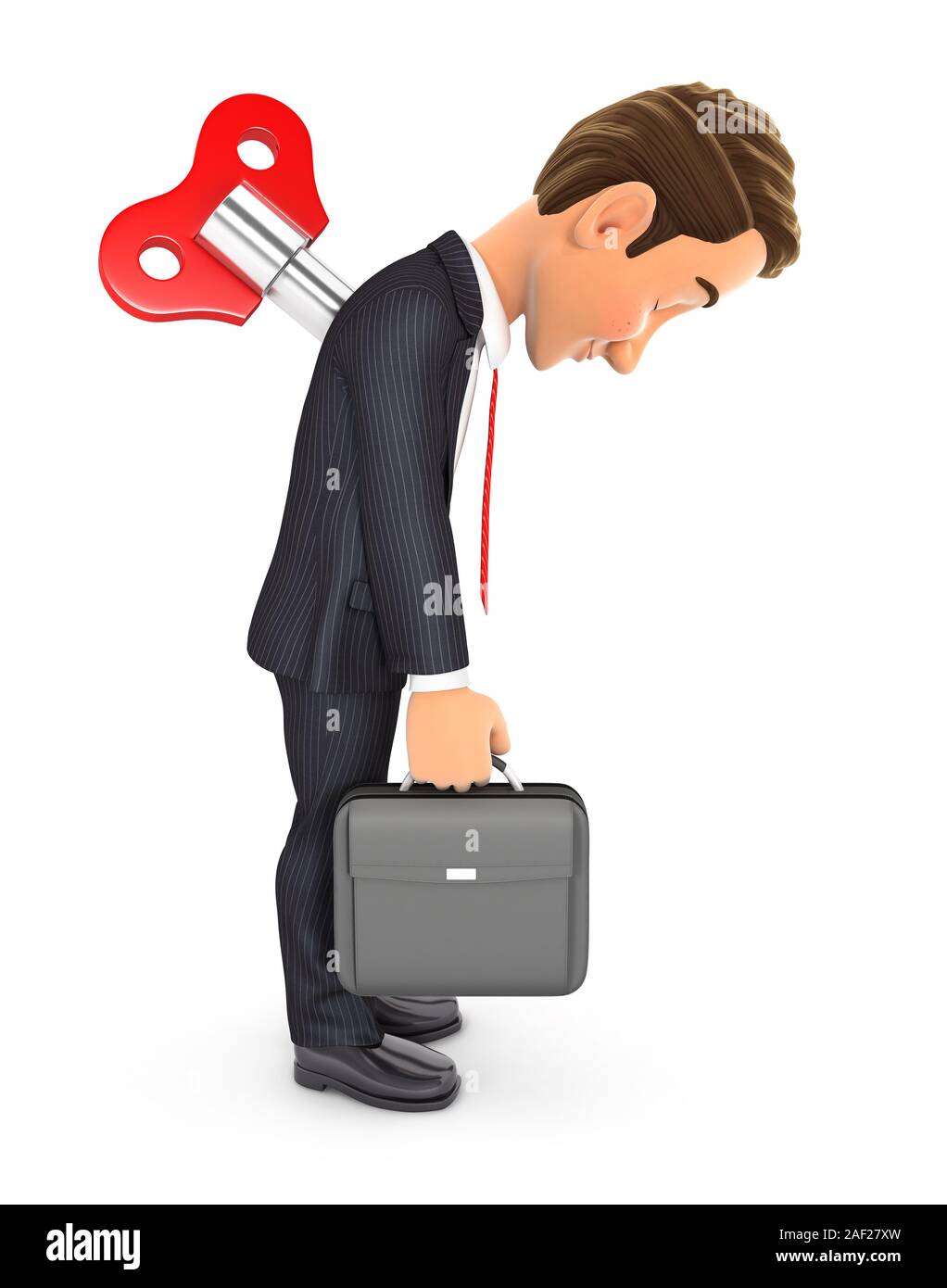 3d businessman with wind up key in his back, illustration with isolated