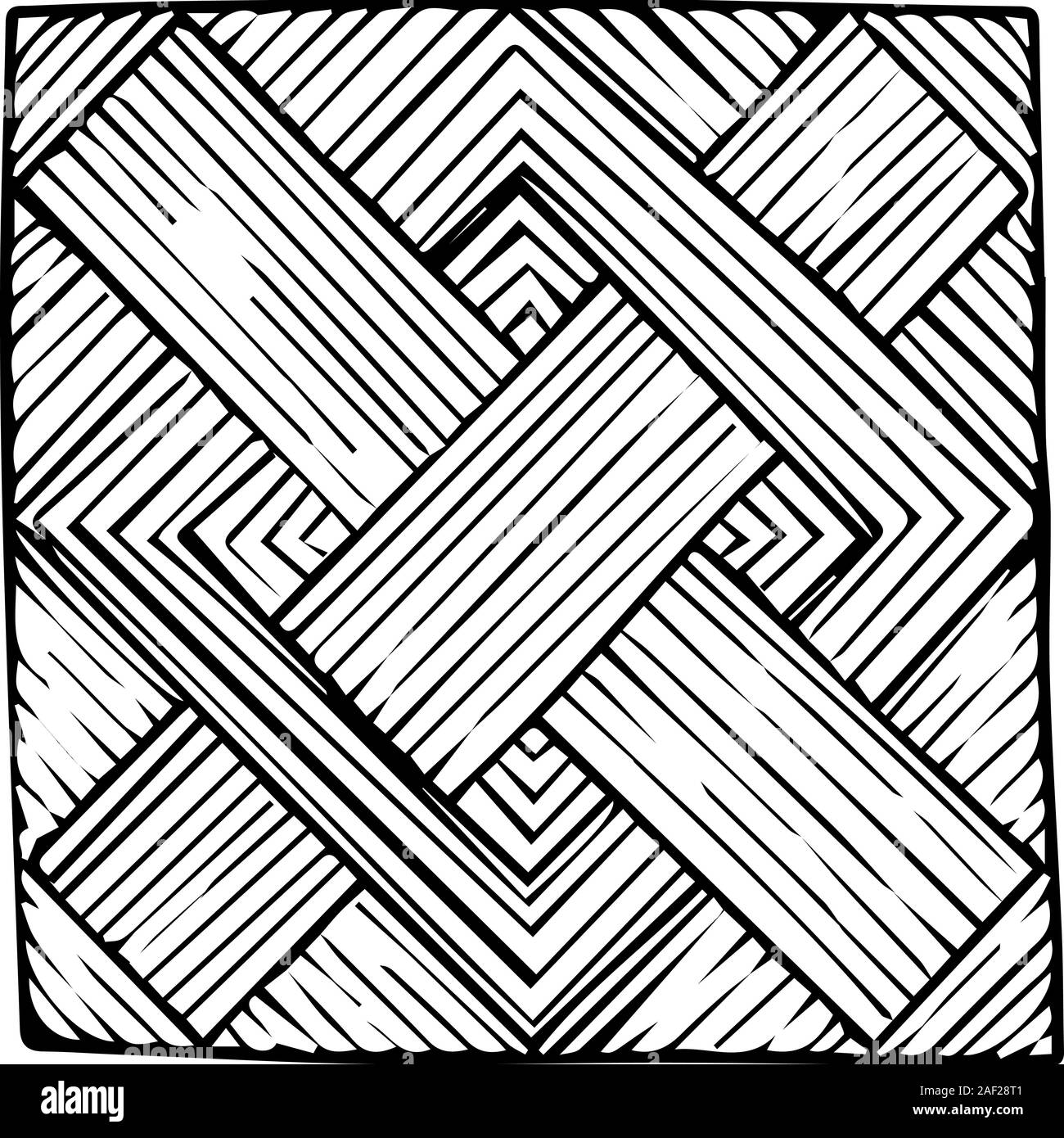 Black and white graphics. Geometric square symmetric figures. Straight lines. Vector illustration with the effect of hand-made graphics. Stock Vector
