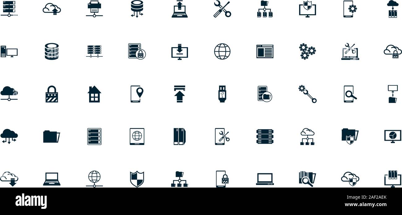 bundle of data center set icons Stock Vector