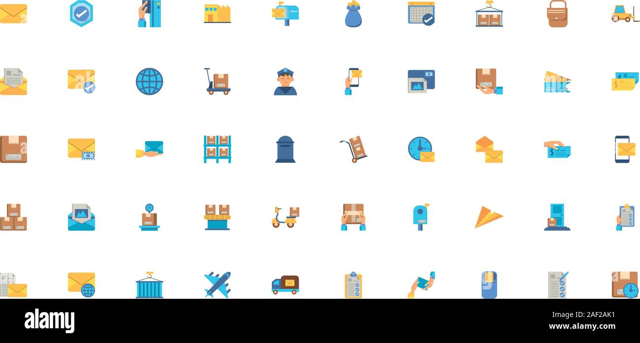 bundle of postal service icons Stock Vector