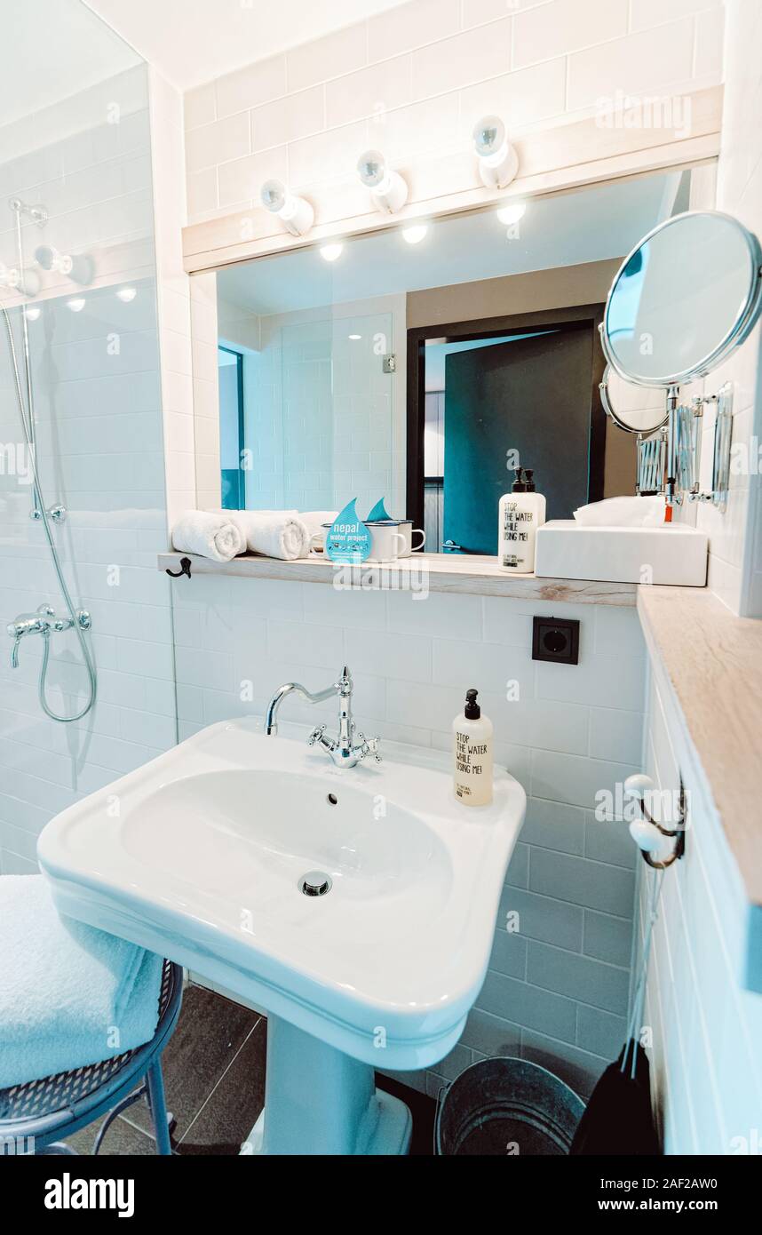 Modern white Bathroom design of luxury interior Stock Photo - Alamy