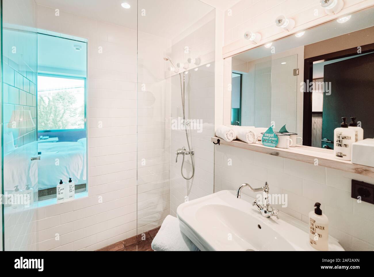 Modern white Bathroom design and luxury interior Stock Photo - Alamy