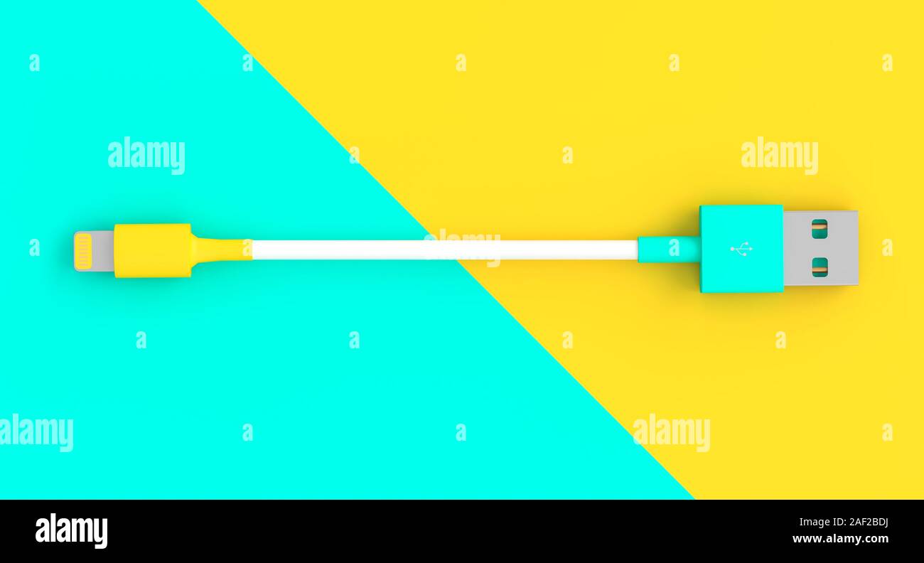 3d image render of a usb connection cable. flat lay style Stock Photo