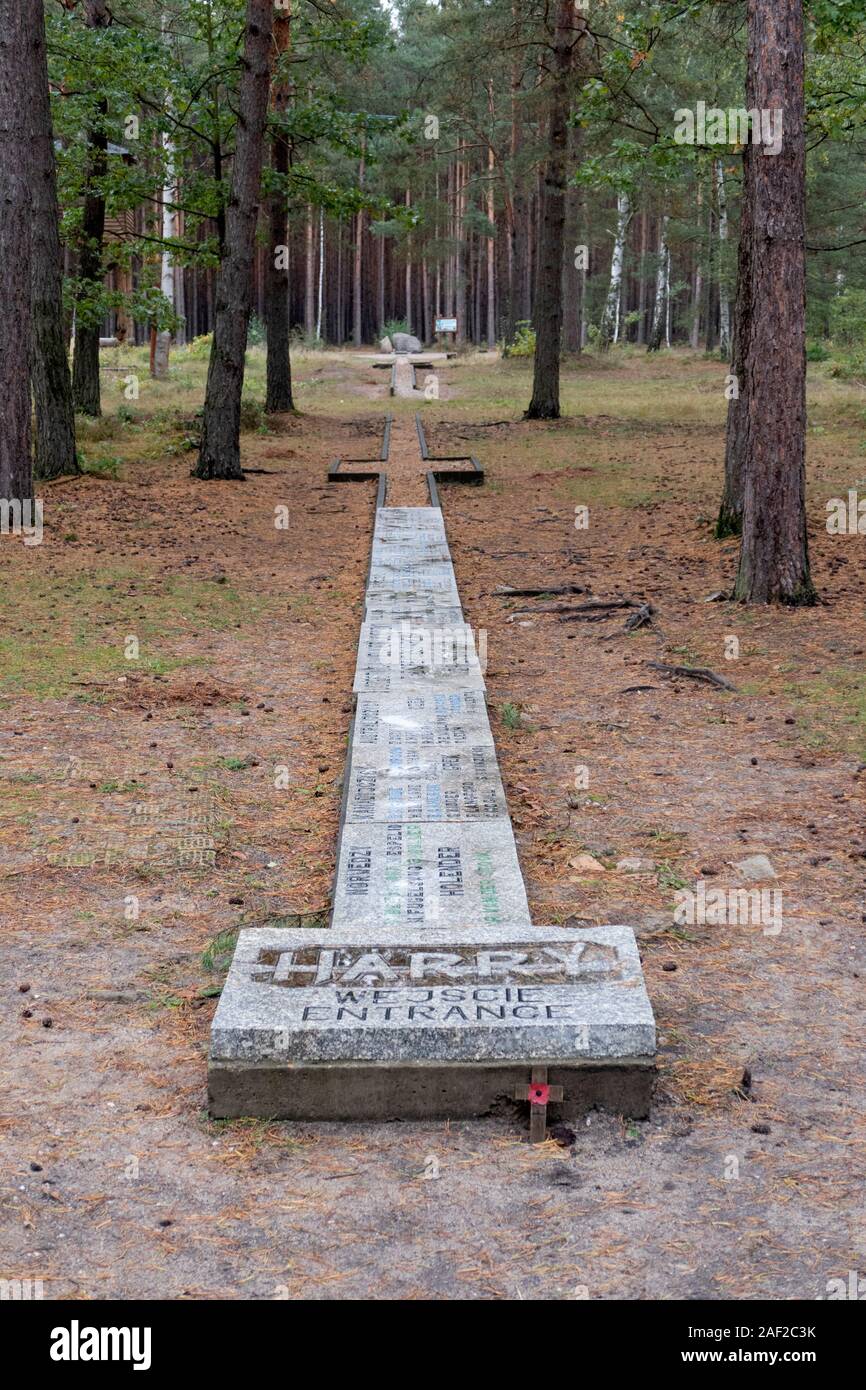 Guard tower and route of the Harry tunnel of the famous Great Escape 1944. 76 men escaped through the tunnel on 25th March 1944. Stalag Luft III - Sta Stock Photo