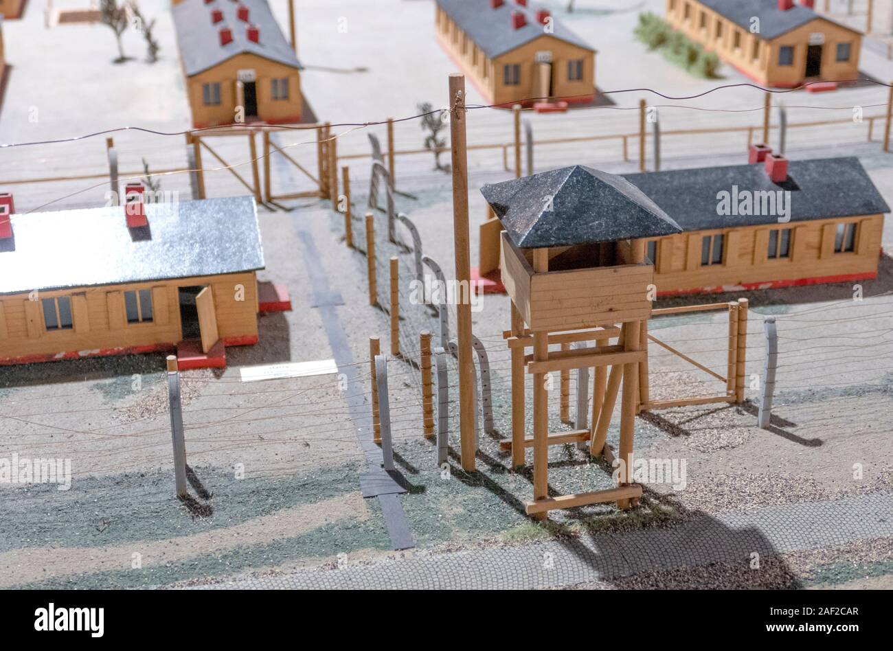 Scale model of the set used to film the movie The Great Escape. Stalag Luft III - Stammlager Luft III near the Polish town of Sagan in Lower Silesia. Stock Photo