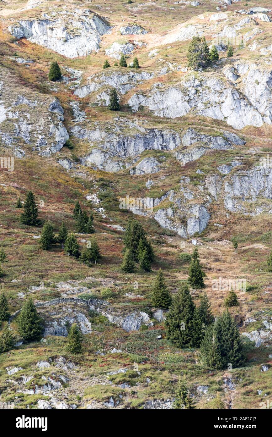 Mountain range along Bettmeralp, Wallis in the swiss alps in Switzerland, Western Europe Stock Photo