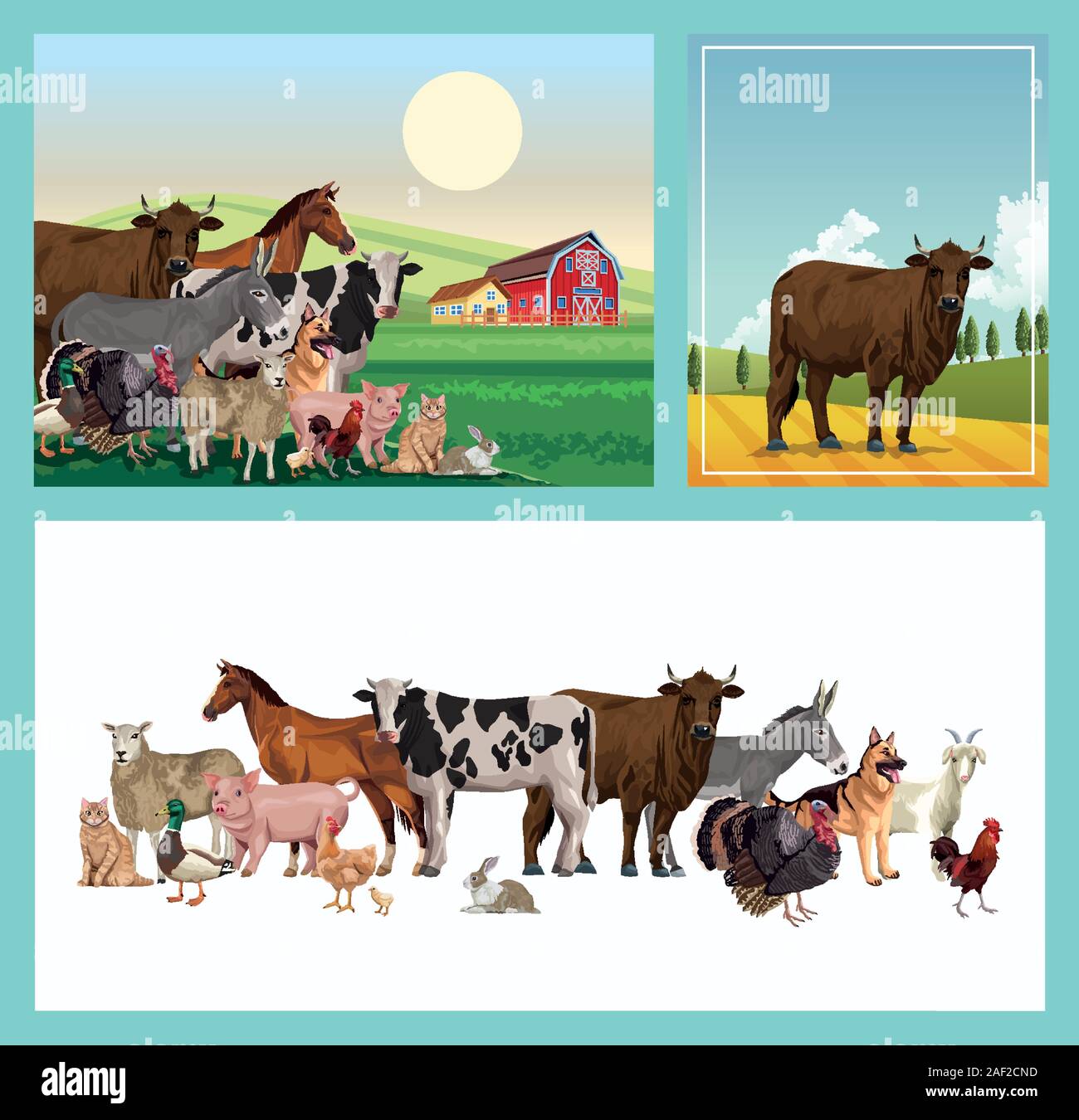 group of animals farm with stable in the camp Stock Vector Image & Art ...