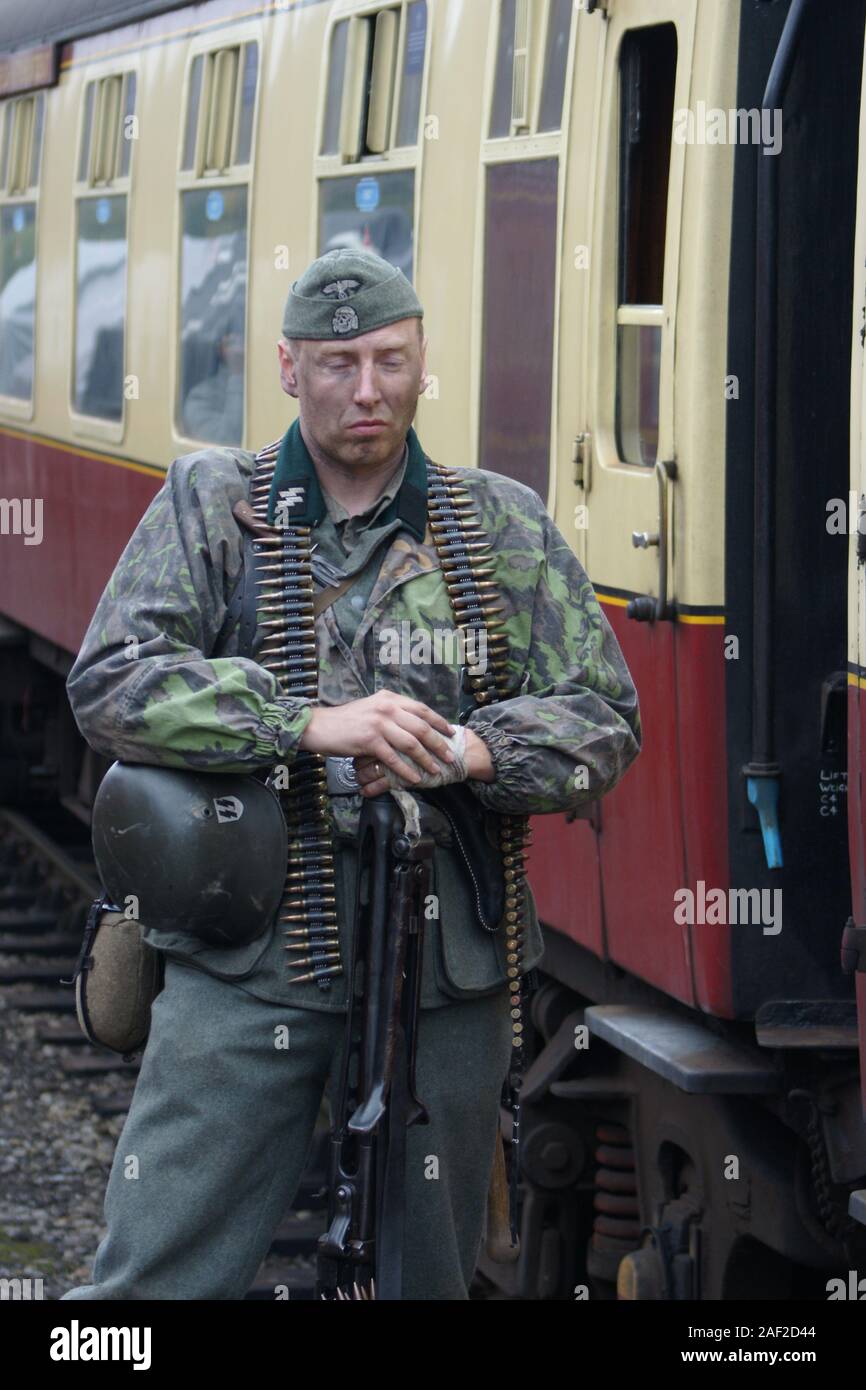 Holocaust trains, Deutsche Reichsbahn national railway, ss soldier Stock Photo