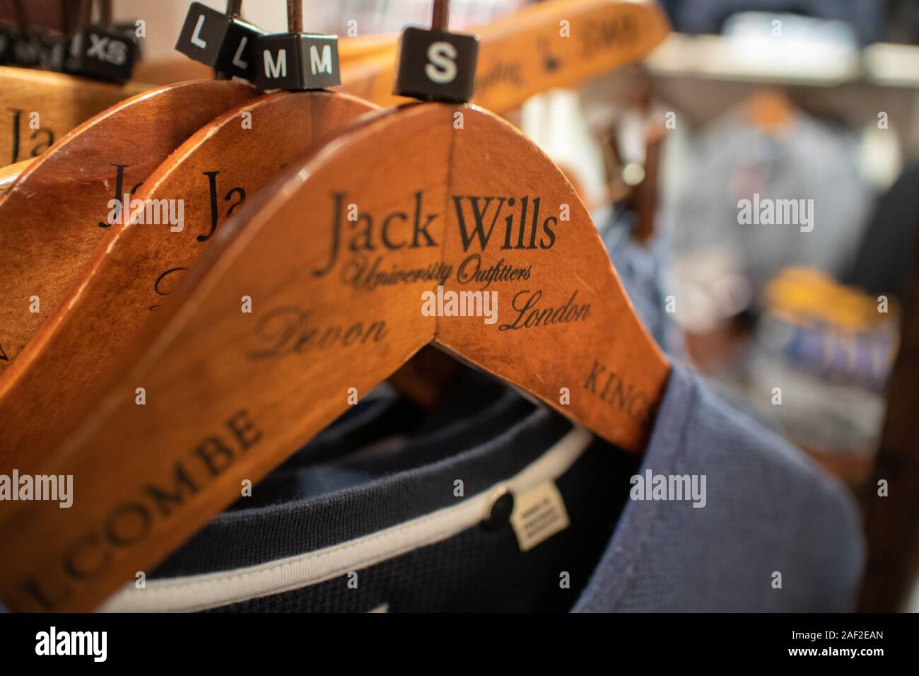Jack wills clothing rail in a store. Jack Wills is a high quality British high Street store brand heavily marketed towards university students Stock Photo
