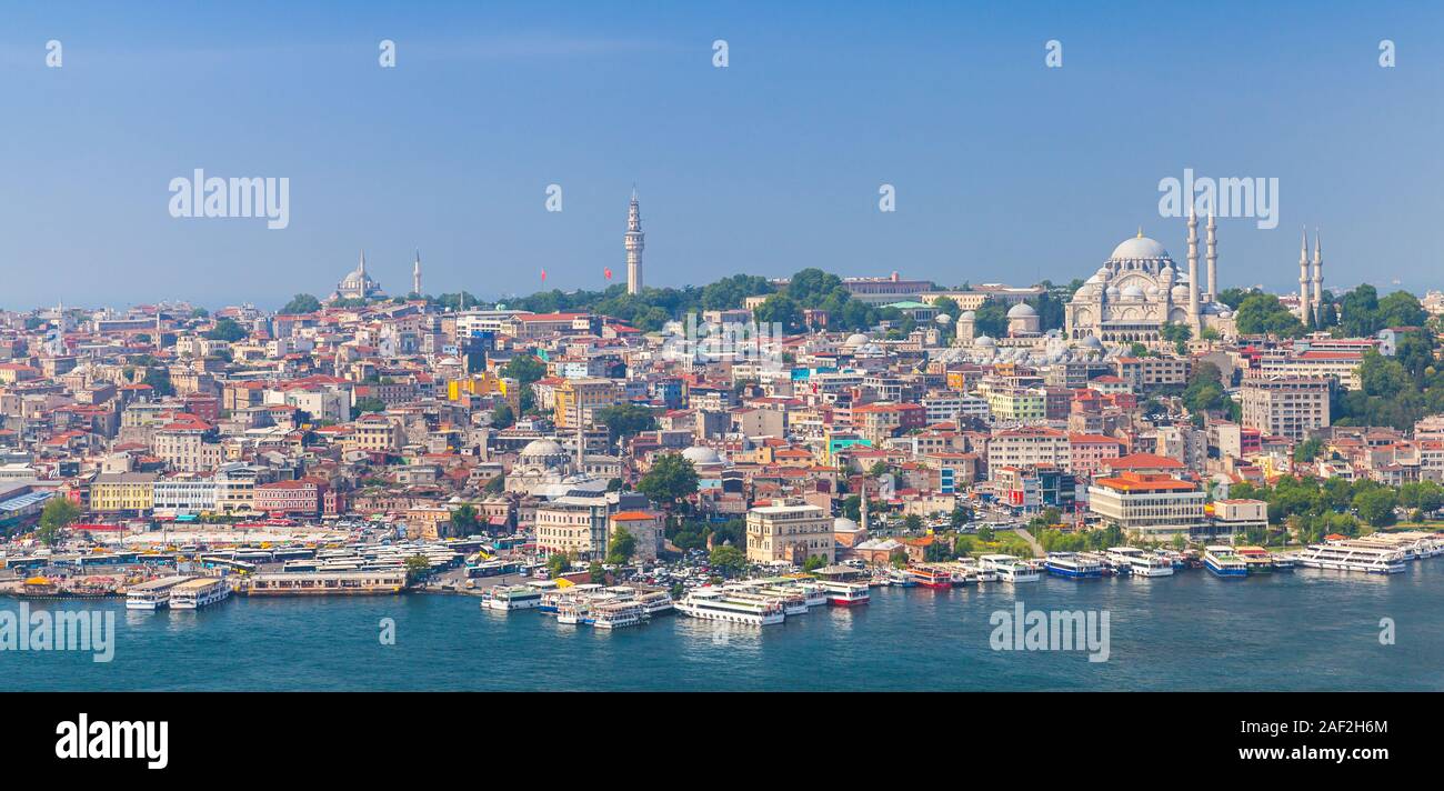 Istanbul, Turkey. Summer panoramic coastal cityscape with Golden Horn Stock Photo