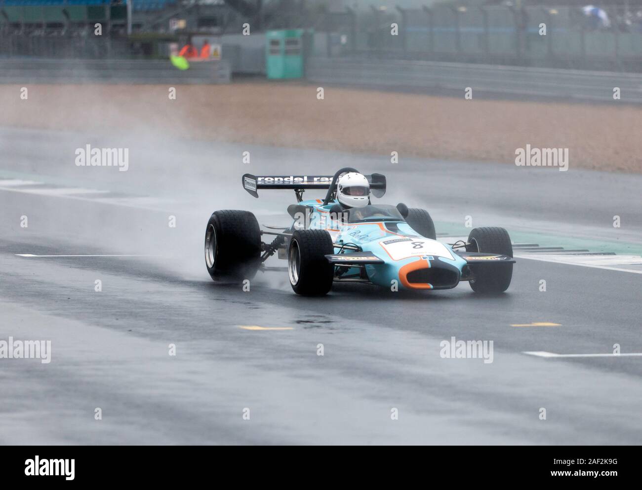 Klaus Berg, driving his 1971, Blue,Brabham BT36, in the rain, during the  HSCC Historic Formula 2 Race ('67 - '78), at the 2019 Silverstone Classic  Stock Photo - Alamy