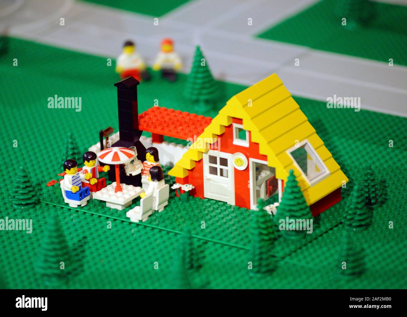 House of Plastic Block Toys Stock Photo
