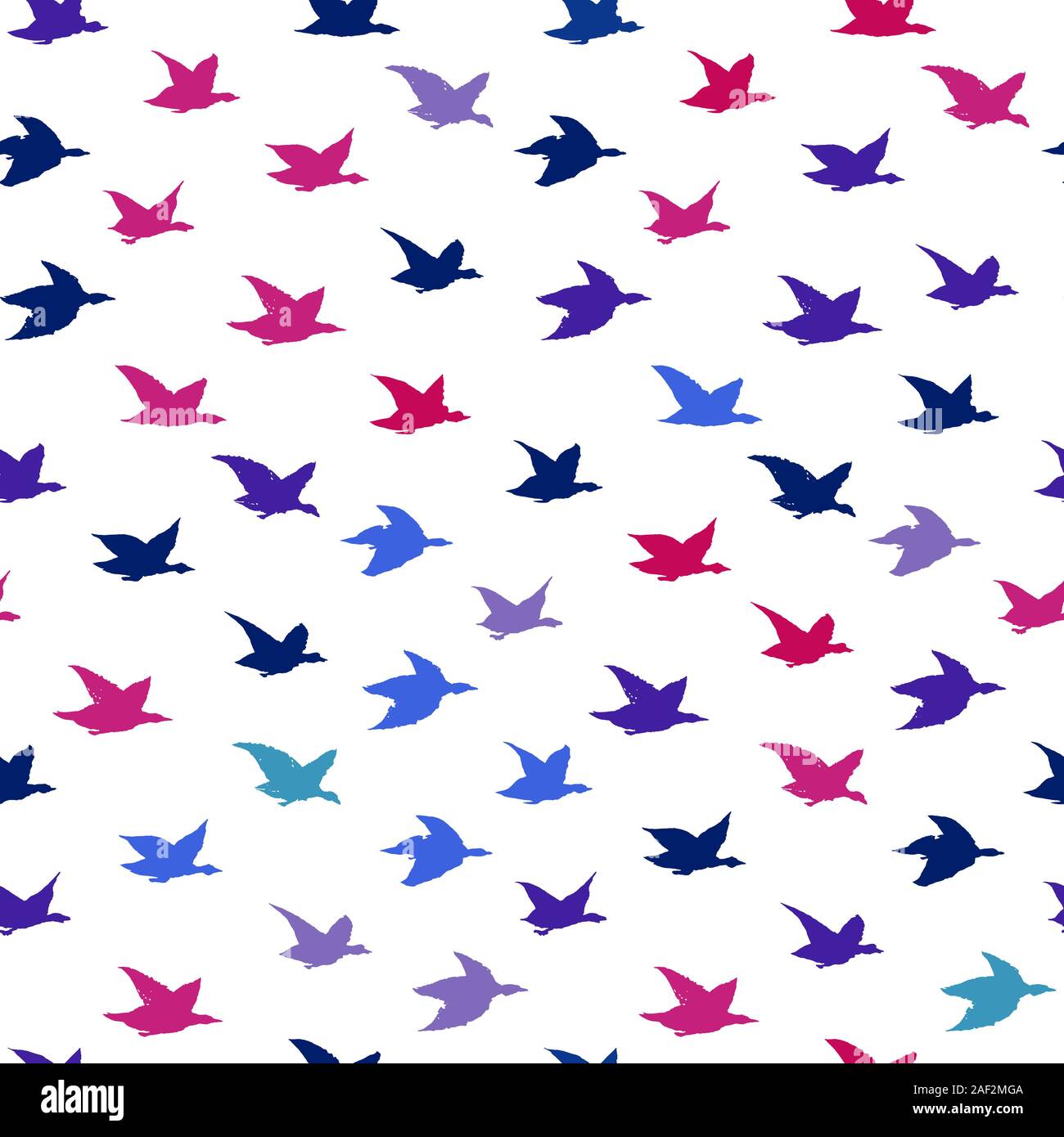 Bright Modern Colorful Crane Birds Japanese Print. Seamless Pattern with Simple Birds Silhouettes for fabrics textile print design, wallpapers, backdrops. Flying elegant swallows Stock Vector