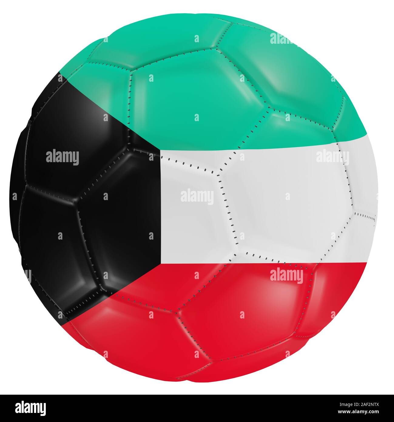 3d rendering of a Kuwait flag on a soccer ball. Isolated in white ...