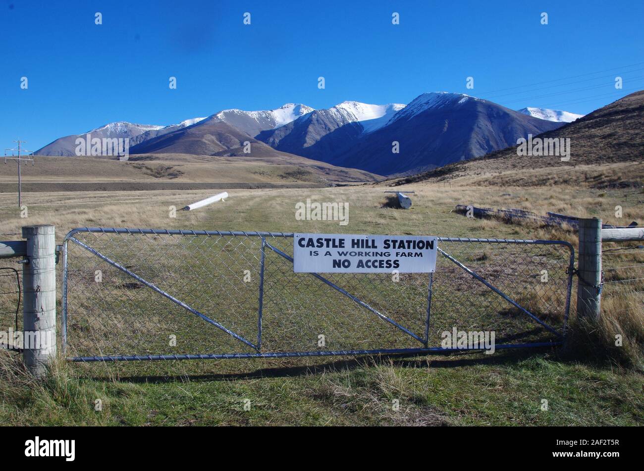 Castle hill station working farm no access sign. State Highway 73 ...