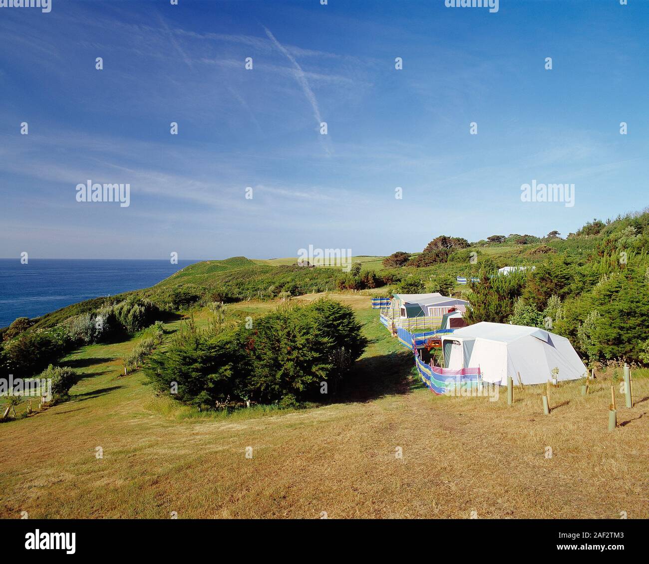 Channel Isles. Guernsey. Herm Island. Campsite with tents. Stock Photo