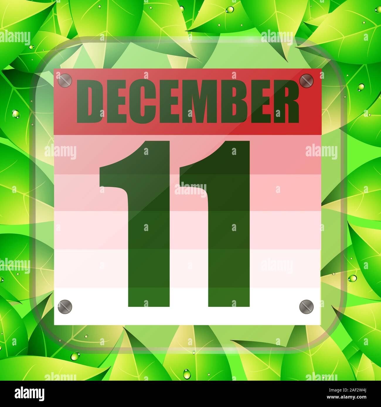 December 11 icon. For planning important day with green leaves ...