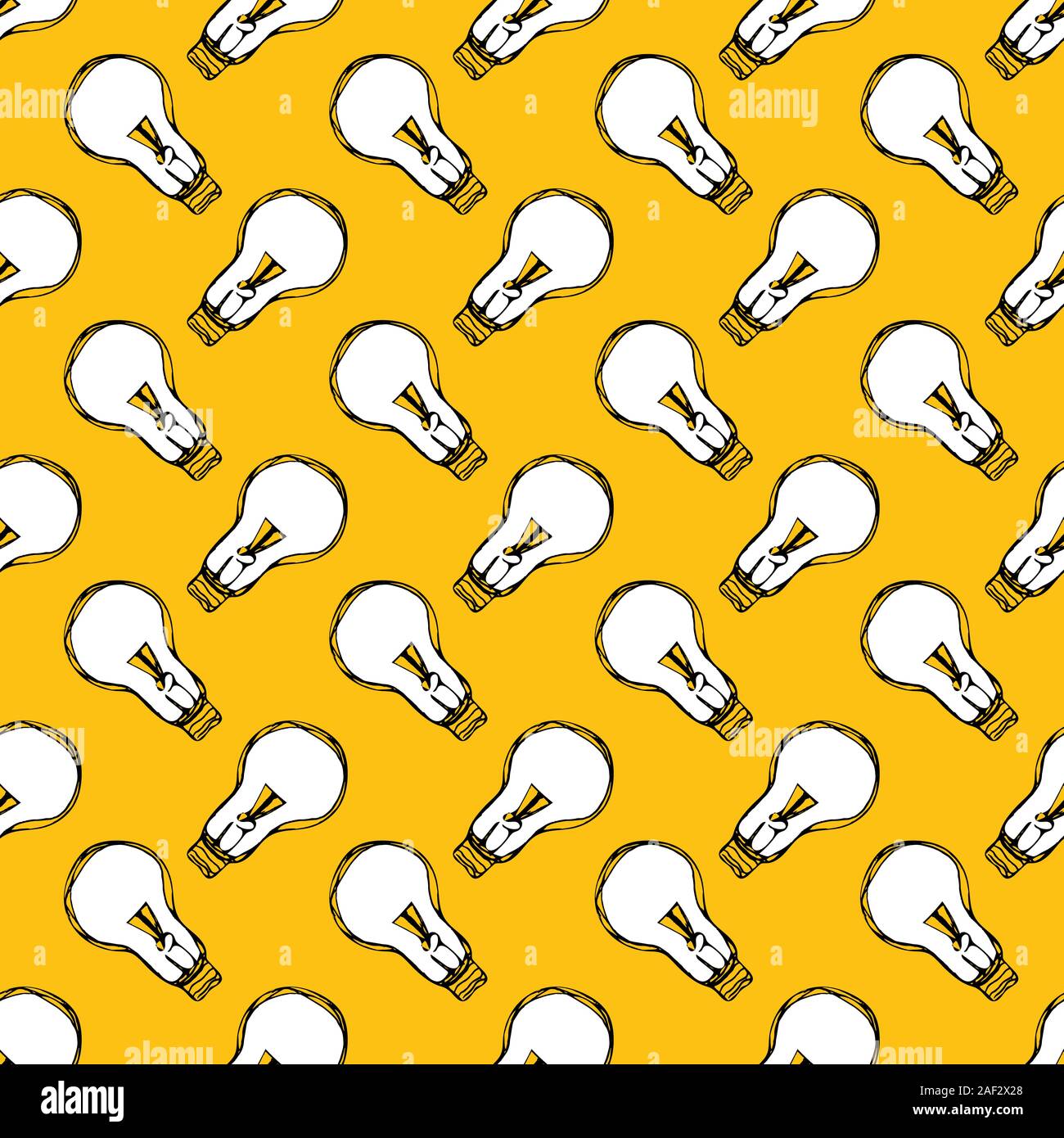 Hand drawn seamless pattern with white light bulbs isolated on orange background. Vector Stock Vector