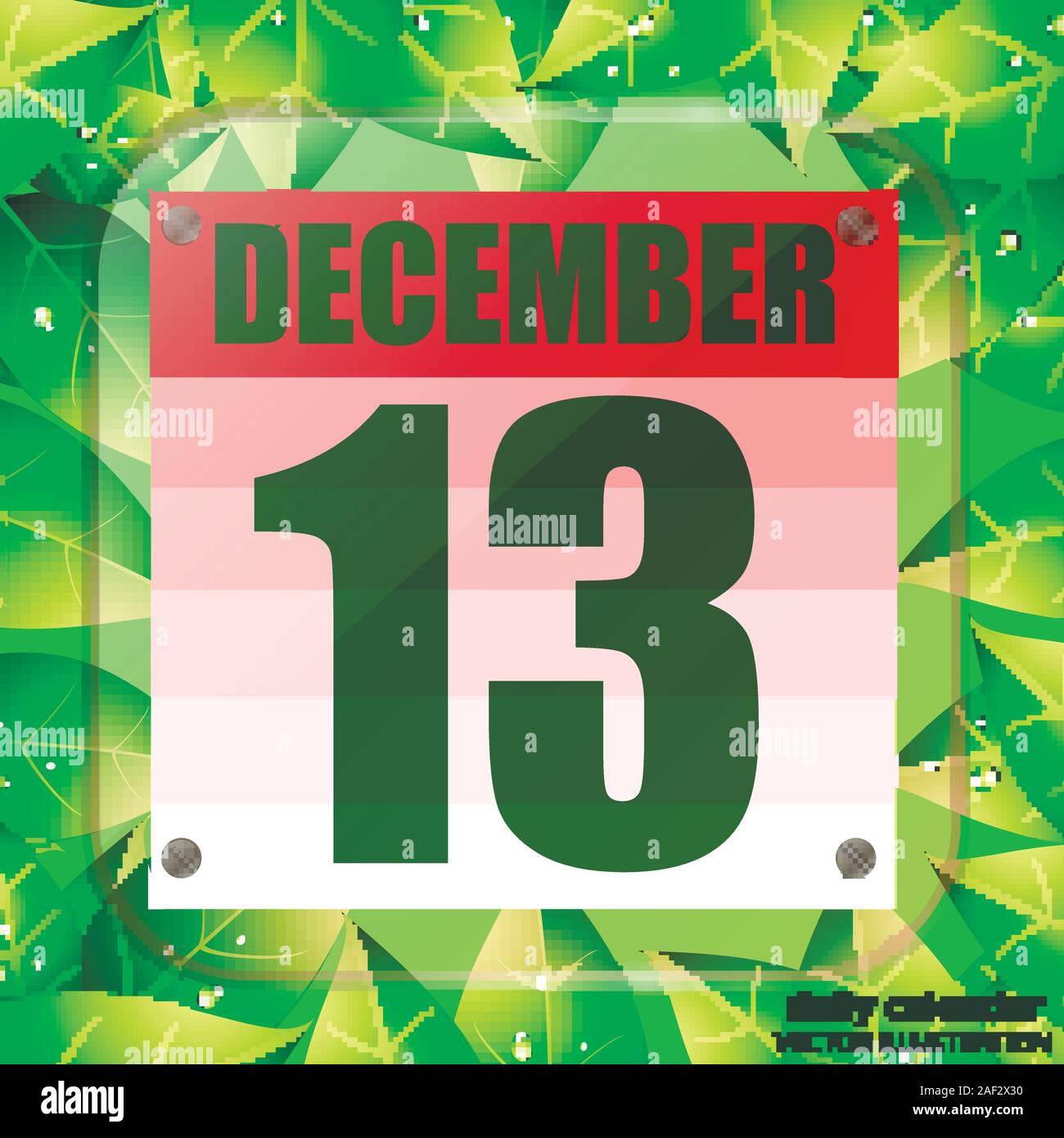 December 13 icon. Calendar date for planning important day with green
