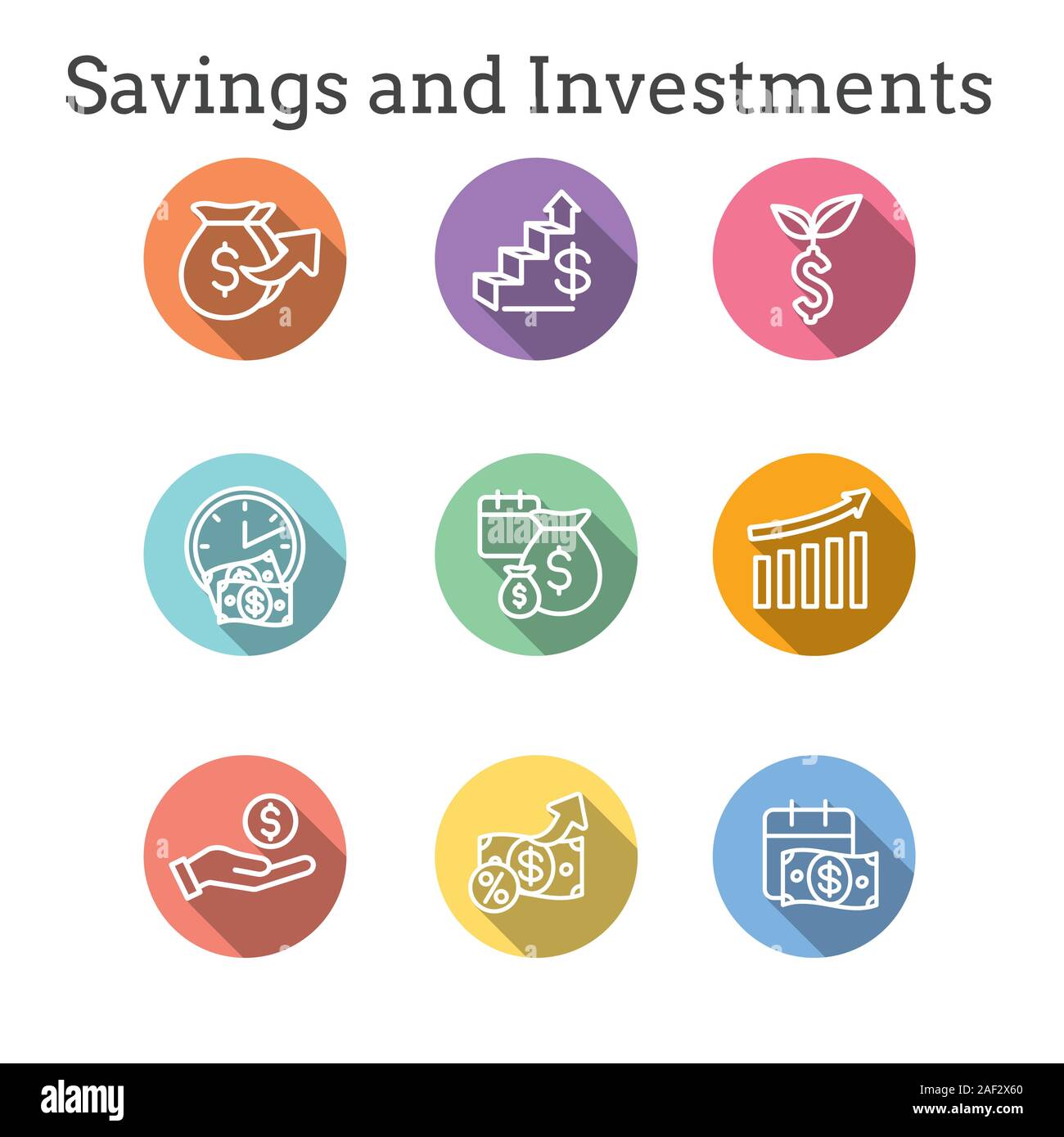Banking, Investments and Growth Icon Set w Dollar Symbols, etc Stock ...