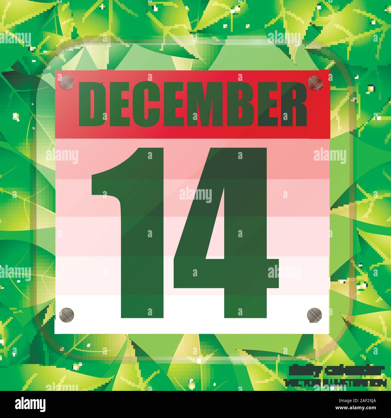 December 14 icon. Calendar date for planning important day with green