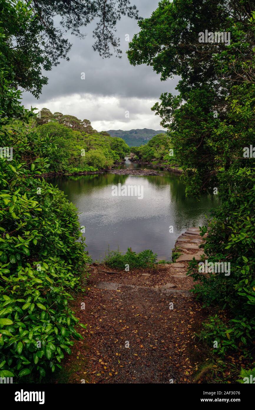 Image of a water passage connecting Upper Killarney Lake with Muckross Lake in Killarney National Park.Co.Kerry,Ireland Stock Photo