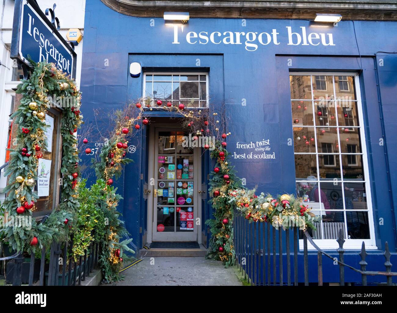 Exterior of LÕEscargot Bleu French / Scottish restaurant on Broughton Street in Edinburgh, Scotland, UK Stock Photo