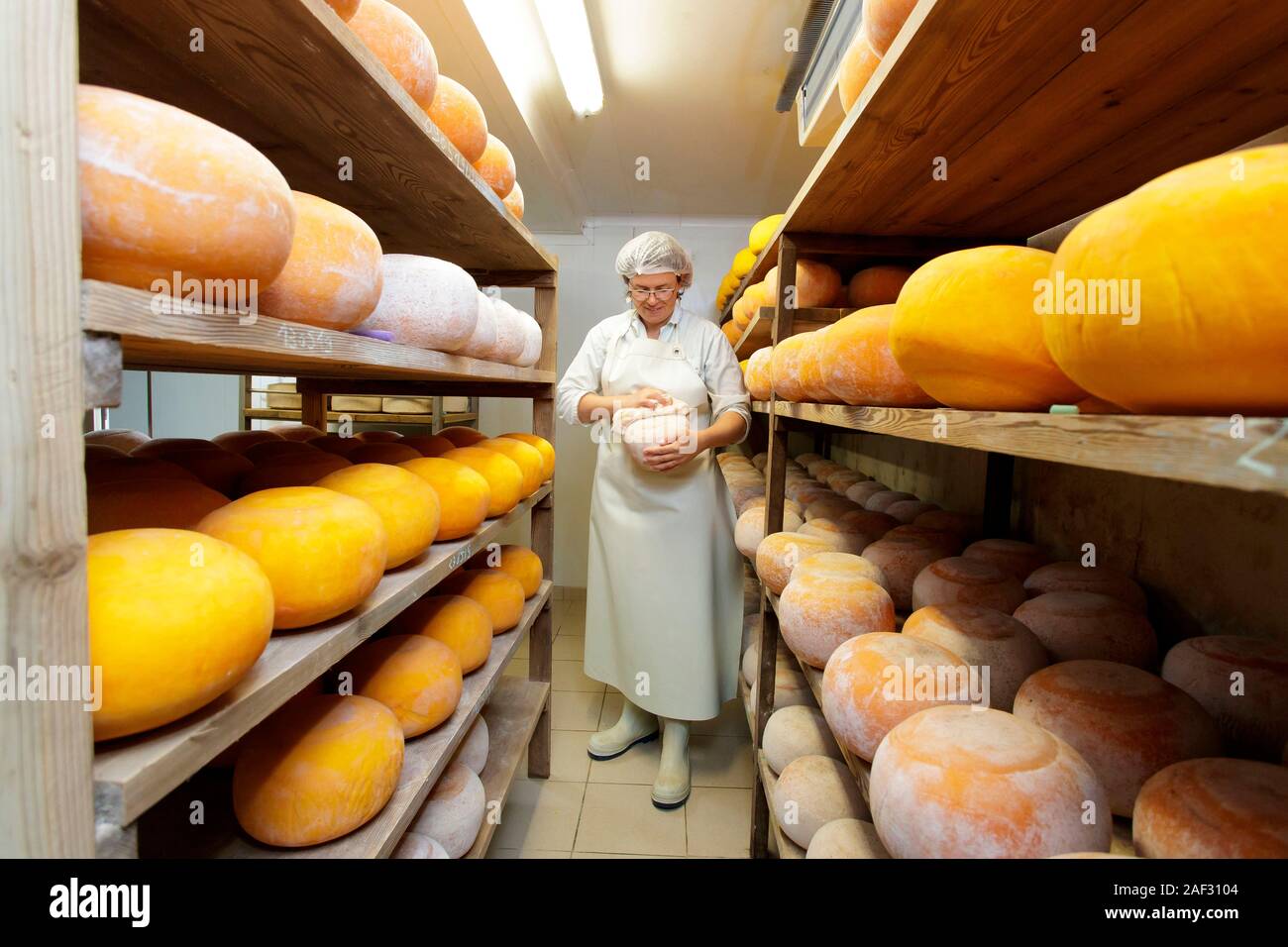 La fromagerie dIsa, organic cheese from the farm Ferme du Wint in Brunembert (northern France). Brand Valeurs Parc naturel regional (Regional N Stock Photo